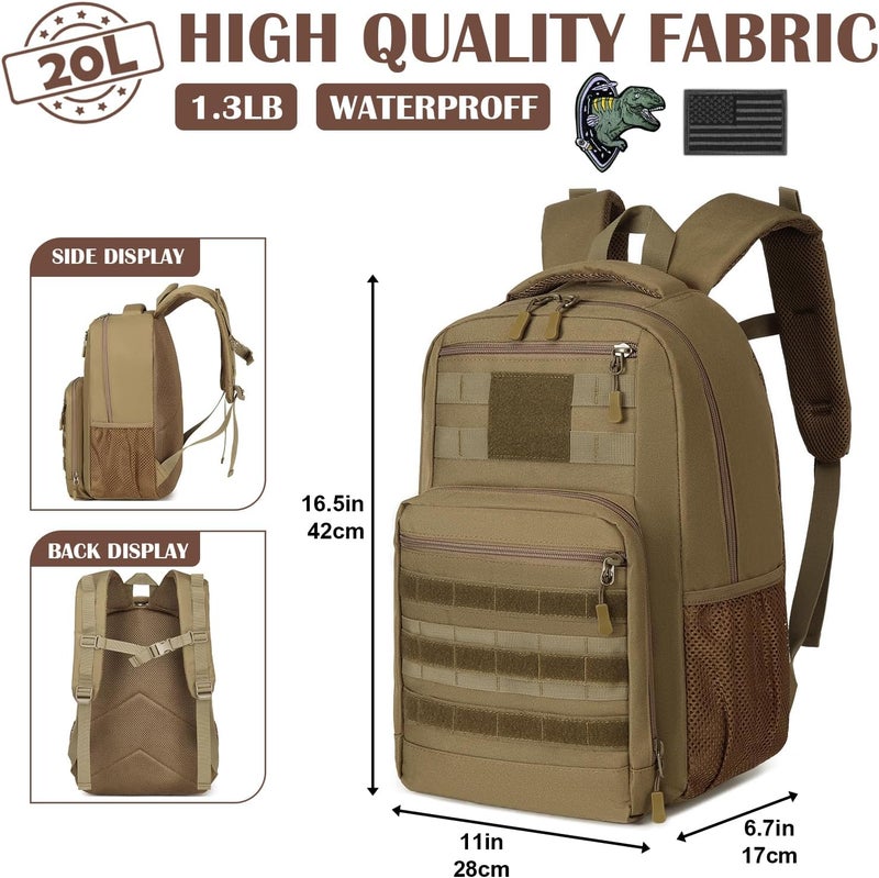 SunForMorning Kids Tactical Backpack Army Molle Bookbag Military Boys Backpack for School, Outdoor, Camping, Brown - Image 2